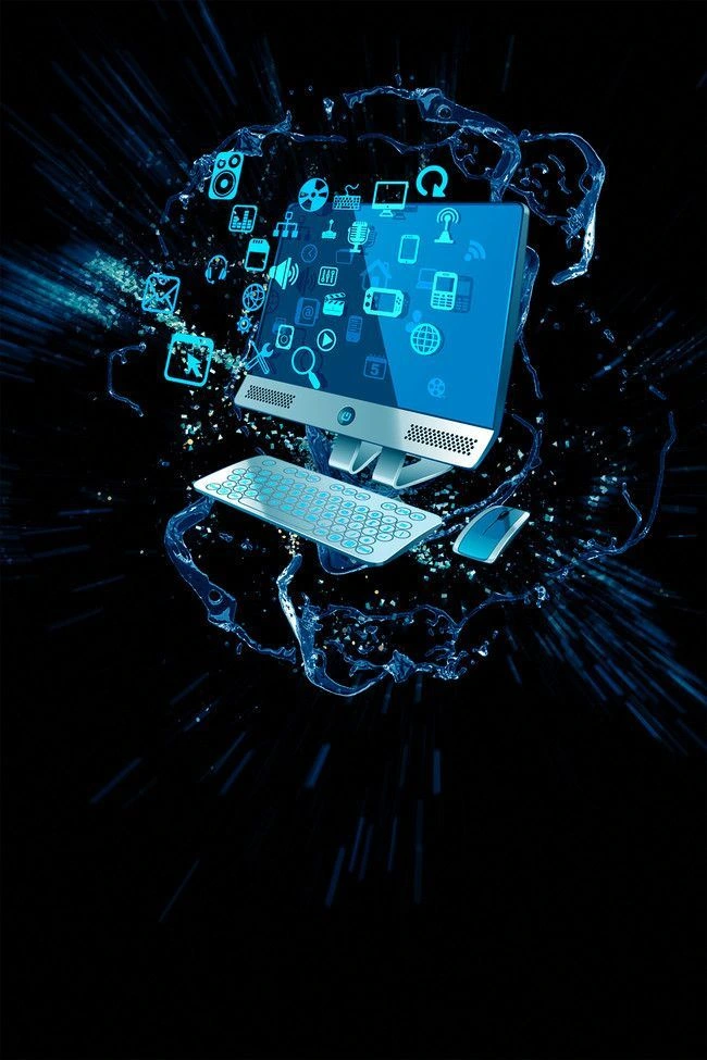 An illustrative image representing the extensive services offered by the best digital marketing freelancer in Malappuram, featuring a computer surrounded by digital icons and a dynamic water splash.